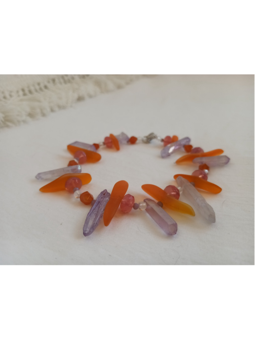 Fire Amethyst Crystal beaded anklet raw stone colorful gemstones hand crafted - Picture 6 of 6